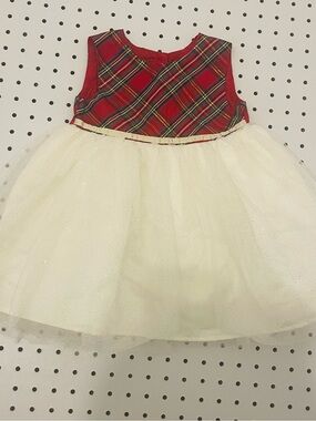 Blueberi Boulevard Red Plaid and Cream Tulle Holiday Dress